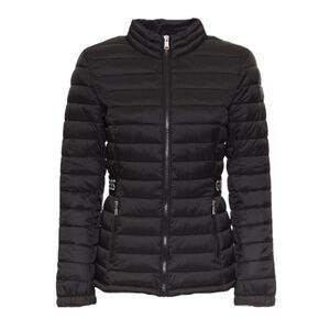 Guess Quilted Puffer Jacket Black Monogram Packable Water Repellent Women's M